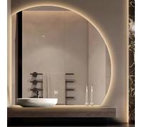 Xxbbyubo Espejo de Baño Semicircular con Luz LED, 3 Colors Regulable Inteligente Espejo de Vanidad con Antiniebla para Baño, Control Tactil(Left Under Cut,90 * 90cm)