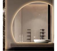 Xxbbyubo Espejo de Baño Semicircular con Luz LED, 3 Colors Regulable Inteligente Espejo de Vanidad con Antiniebla para Baño, Control Tactil(Right Under Cut,90 * 90cm)