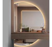Xxbbyubo Espejo de Baño sin Marco Retroiluminado, Semicircular Espejo de Vanidad de Pared Regulable, 3 Colores de Luz para Tocador de Maquillaje(Left Cut,47"/120cm)