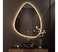 Xxbbyubo Espejo de Pared Maquillaje Antiniebla, Forma de Gota de Agua, Espejo Decorativo sin Marco Inteligente Irregular, 3 Color Regulable, Control Tactil(120x75cm)