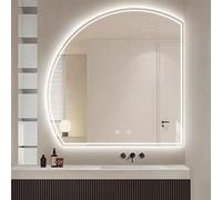 Xxbbyubo Espejo de Pared sin Marco Regulable, Espejo de Vanidad Antivaho Semicircular para Maquillaje, Espejo Decorativo Media Luna con 3 Luces de Color(Right Cut,90cm)