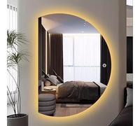 Xxbbyubo Espejo de Tocador Semicircular LED Dimmable, Espejo de Pared Moda sin Marco Media Luna 100/120/130cm, Antivaho para Baño Dormitorio Maquillaje(Leftcut,35x24inch)