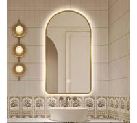 Xxbbyubo Espejo Decorativo Retroiluminado Dimmable con Marco de Negro, 100/120cm Arco Antiniebla Espejo de Baño con Interruptor Táctil, Marco de Metal(Gold,50x80cm/20x32in)