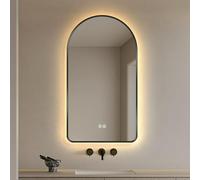 Xxbbyubo Espejo Decorativo Retroiluminado Dimmable con Marco de Negro, 100/120cm Arco Antiniebla Espejo de Baño con Interruptor Táctil, Marco de Metal(Black,50x80cm/20x32in)
