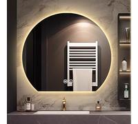 Xxbbyubo Espejo Retroiluminado de Pared con Luz LED, 80/90/100cm Semicircular Sin Marco Antivaho Espejo de Baño 3 Color Regulable con Interruptor Táctil(Under Cut,100 * 90cm)