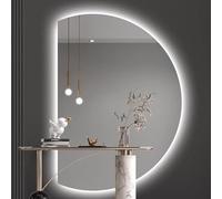 Xxbbyubo Espejo Semicircular de Pared LED, Espejo de Baño Antivaho 3 Color Regulable, Interruptor Táctil, sin Marco, Retroiluminado Iluminado(Cut Left,130x90cm)