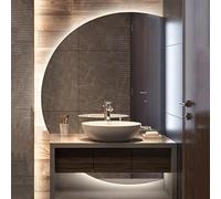 Xxbbyubo Grande Demi-Cercle Espejo de Longitud Completa, Antivaho Espejo de Baño de Pared, Sans Cadre Retroiluminado Espejo de Maquillaje con 3 Color Regulable(Right Cut,120cm/47in)