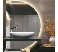 Xxbbyubo Grande Demi-Cercle Espejo de Longitud Completa, Antivaho Espejo de Baño de Pared, Sans Cadre Retroiluminado Espejo de Maquillaje con 3 Color Regulable(Left Cut,100cm/39in)