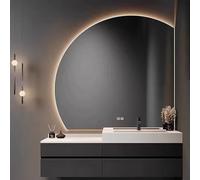 Xxbbyubo Irregular LED Espejo de Maquillaje de Pared, Semicircular 3 Colores Espejo de Baño Inteligente con Interruptor Táctil, Antivaho(Right Under Cut,70 * 70cm)