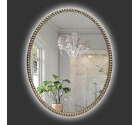 Xxbbyubo LED Espejo de Vanidad Retroiluminado, Ovalado Vintage Espejo de Pared, Plata Antiguo Marco, 3 Color Regulable, para Cuarto de Baño, Recibidor, Dormitorio o Salón(Silver,22x28 in)