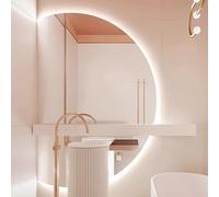 Xxbbyubo Media Luna Espejo Maquillaje LED Retroiluminado, 3 Color Regulable Espejo de Baño con Antivaho, Interruptor Táctil, Semicircular 90-130cm(Cut Left,47in)