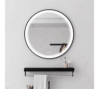 Xxbbyubo Moda Espejo Maquillaje con Luz LED, 90cm Dorado Redonda Espejo de Pared, 100cm Grande Antivaho Espejo de Baño con Control Tactil, 3 Color Regulable(Black,50cm/20)