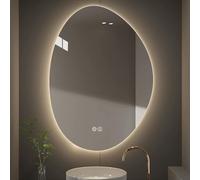 Xxbbyubo Moderna Grande Espejo de Vanidad de Pared Asimétrico 70-100cm, Antivaho Inteligente Espejo de Baño Retroiluminado, 3 Color Regulable(28 * 20in)