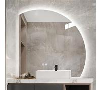 Xxbbyubo Moderna sin Marco Espejo Maquillaje Retroiluminado, 3 Color Regulable, Semicircular LED Espejo de Baño Antiniebla, Montado en la Pared(Right,36inch)