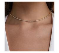 XXCLW Collar de cadena de tenis de 2 mm para mujer, color dorado, cadena de cuello de acero inoxidable para mujer, joyería de moda, talla única, 35 cm y 5 cm. Color acero, Ágata