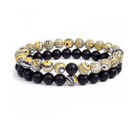 XXCLW Juego de 2 pulseras para parejas a distancia, piedra natural de lava, ojo de tigre, cuentas de yoga, para hombres y mujeres, cuerda elástica, regalo de joyería, talla única, 21 cm, 6 mm, Ágata