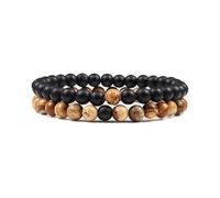 XXCLW Juego de pulseras para parejas a distancia, negro y blanco, piedra de lava natural, ojo de tigre, pulseras de yoga para hombres y mujeres, joyería de cuerda elástica, talla única, Ágata