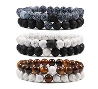 XXCLW Juego de pulseras para parejas a distancia, negro y blanco, piedra de lava natural, ojo de tigre, pulseras de yoga para hombres y mujeres, joyería de cuerda elástica, talla única, Ágata
