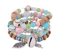 XXCLW Pulseira Feminina - Pulsera elástica con cuentas de cristal verde multicolor para mujeres y niñas, talla única, Ágata