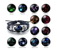 XXCLW Pulsera de constelación de los 12 signos del zodiaco para hombre y mujer, de cuero tejido multicapa, accesorios para parejas, talla única, Ágata