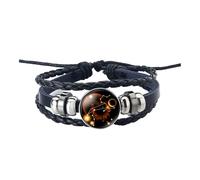 XXCLW Pulsera de constelación de los 12 signos del zodiaco para hombre y mujer, de cuero tejido multicapa, accesorios para parejas, talla única, Ágata