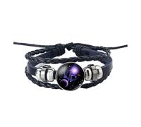 XXCLW Pulsera de constelación de los 12 signos del zodiaco para hombre y mujer, de cuero tejido multicapa, accesorios para parejas, talla única, Ágata
