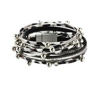 XXCLW Pulseras de cuero con cuentas de metal para mujeres y hombres, cadena de cristal bohemia, multicapa, joyería femenina, talla única, Ágata