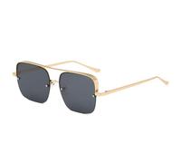 XXGJOALD Gafas de sol 2025 de medio marco, gafas de sol retro, marco de metal, protección UV400, gafas de sol para hombres y mujeres, 1 negro dorado, talla única