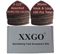 XXGO 100 piezas de papel de lija triangular de 3-1/2 pulgadas, 90 mm, gancho y bucle para lijado de madera, contiene 20 de cada uno para almohadilla de lijado oscilante de 3.5 pulgadas XG9020U
