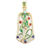 XXHNBF Collar de oración, Collar con Colgante de Flor Planta calcedonia Blanca Natural, Regalo joyería for Mujer Dije Chino, 20x42 mm, 1 Pieza