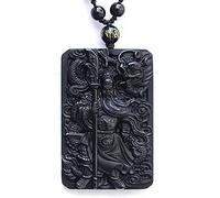 XXHNBF Collar de oración, Collar con Colgante de Jade dragón Guan Yin Buda obsidiana Negra, 1 Unidad