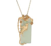 XXHNBF Collar de oración, Collar con Colgante de Jade Natural, Rama Flor urraca Estilo Chino, joyería Piedras Preciosas Moda, 22x46mm, 1 Unidad