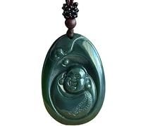 XXHNBF Collar de oración, Collar de Buda Sonriente Jade hetiano Natural, Colgante meditación Cristal Reiki Riqueza Feng Shui, Regalo joyería Piedras Preciosas Unisex 1 Pieza