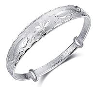 XXHNBF Pulsera de Mujer, Brazalete Ajustable de Plata de Ley 925 for Mujer, con diseño de pez y Loto, joyería de Plata de Ley, Regalo de cumpleaños.