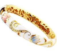 XXHNBF Pulsera de Mujer, Brazaletes Vintage de Loto con Diamantes de imitación, Pulseras de Esmalte for Mujer, Accesorios chapados en Oro, joyería de Moda Calada(White)