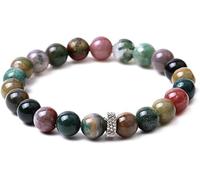 XXHNBF Pulsera de Mujer, Pulseras de Cuentas de ónix Indio Natural, brazaletes Colgantes Redondos con Ondas de Plata, Pulsera elástica de Cristal, joyería de Cristal de Moda for Hombres y Mujeres.