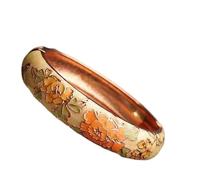 XXHNBF Pulsera de Mujer, Pulseras de Flores con Esmalte cloisonné Multicolor, Filigrana, Estilo Tradicional Chino, Hechas a Mano. Accesorios joyería. Regalos(Gold-Diameter 2.36 Inch)