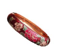 XXHNBF Pulsera de Mujer, Pulseras de Flores con Esmalte cloisonné Multicolor, Filigrana, Estilo Tradicional Chino, Hechas a Mano. Accesorios joyería. Regalos(Purple Red-Diameter 2.36 Inch)