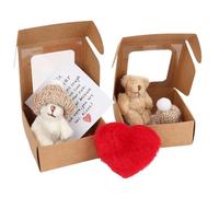 XXHUO 2 piezas My Little Worry Bear In A Box, Little Bear In A Box con corazón rojo y tarjeta cómoda, osos de bolsillo para abrazos, regalo para niños, adultos, amigos, familia, blanco y marrón