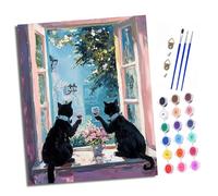 XXHXIE Pintura por Números Adultos Principiantes Mi mejor amiga y su gato levantaron sus copas. con Pinceles y Pinturas Acrílicas de Lienzo Decoración para el Hogar sin Marco 40 x 50 cm