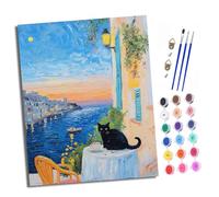 XXHXIE Pintura por Números Adultos Principiantes Un gatito tranquilo junto al mar con Pinceles y Pinturas Acrílicas de Lienzo Decoración para el Hogar sin Marco 40 x 50 cm