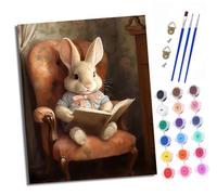 XXHXIE Pintura por Números Moderna DIY Kit de Pintar con Números 40x50cm Conejito leyendo un libro Pintura al óleo de Lienzo con Pinceles y Pigmento Acrílico para Adultos Con marco