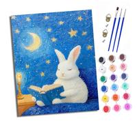 XXHXIE Pintura por Números Moderna DIY Kit de Pintar con Números 40x50cm Conejo Buenas Noches Luna Pintura al óleo de Lienzo con Pinceles y Pigmento Acrílico para Adultos Con marco