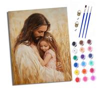 XXHXIE Pintura por Números Moderna DIY Kit de Pintar con Números 40x50cm Jesús abraza a una niña Pintura al óleo de Lienzo con Pinceles y Pigmento Acrílico para Adultos Con marco
