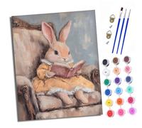 XXHXIE Pintura por Números Moderna DIY Kit de Pintar con Números 40x50cm Lindo conejo leyendo un libro Pintura al óleo de Lienzo con Pinceles y Pigmento Acrílico para Adultos Con marco