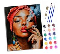 XXHXIE Pintura por Números Moderna DIY Kit de Pintar con Números 40x50cm Mujer negra fumando Pintura al óleo de Lienzo con Pinceles y Pigmento Acrílico para Adultos Con marco