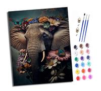 XXHXIE Pintura por Números Moderna DIY Kit de Pintar con Números 40x50cm Señor Elefante de Racimo de Flores Pintura al óleo de Lienzo con Pinceles y Pigmento Acrílico para Adultos Con marco