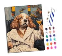XXHXIE Pintura por Números Moderna DIY Kit de Pintar con Números sin Marco 40x50cm Un cachorro bebiendo jugo Pintura al óleo de Lienzo con Pinceles y Pigmento Acrílico para Adultos