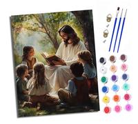 XXHXIE Pintura por Números para Adultos Escucha la historia de Jesús Kit de Pintar por Números DIY con 3 Pinceles y Pinturas Acrílicas Con marco 40x50 cm Regalo para Decoración de Pared del Hogar