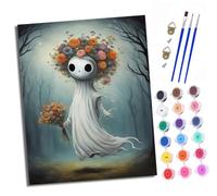 XXHXIE Pintura por Números para Adultos Fantasma sosteniendo un ramo Kit de Pintar por Números DIY con 3 Pinceles y Pinturas Acrílicas Con marco 40x50 cm Regalo para Decoración de Pared del Hogar